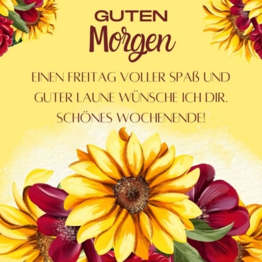 fröhlicher gruß zum freitag mit blumen als bild und gute laune