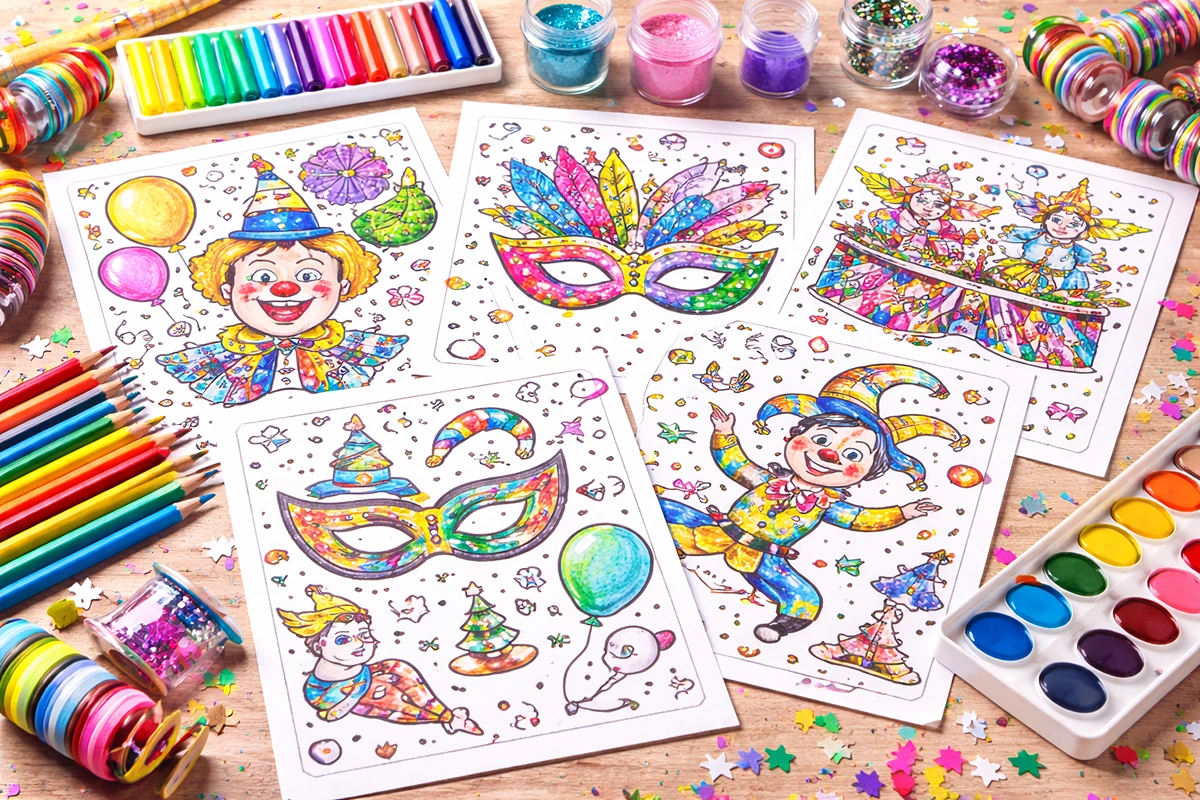 Kostenlose Faschings-Ausmalbilder für Kinder zum Ausdrucken