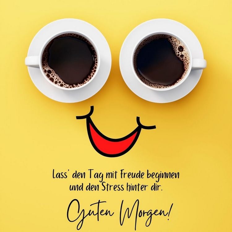 liebevolle guten morgen grüße mit kaffeetassen als augen und lächeln