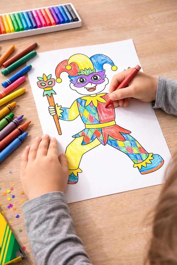 Mit Buntstiften einen farbenfrohen Clown malen