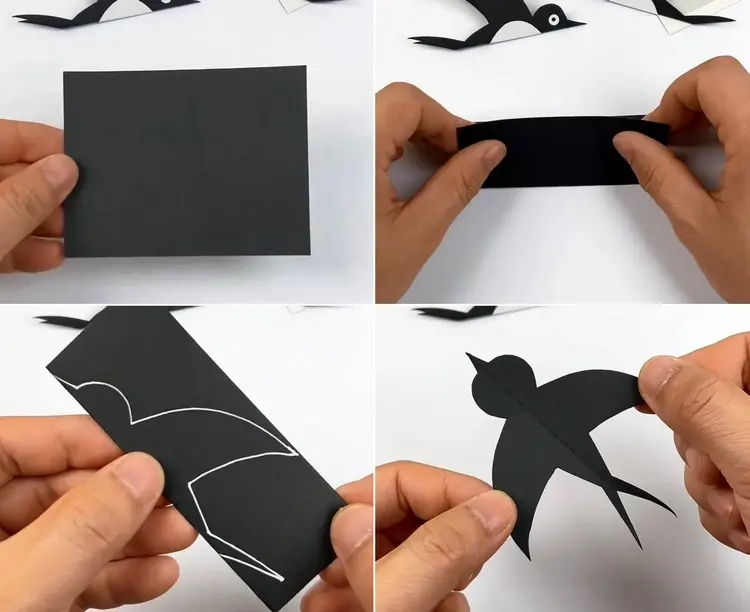 papier für origami falten und vogelumriss aufzeichnen