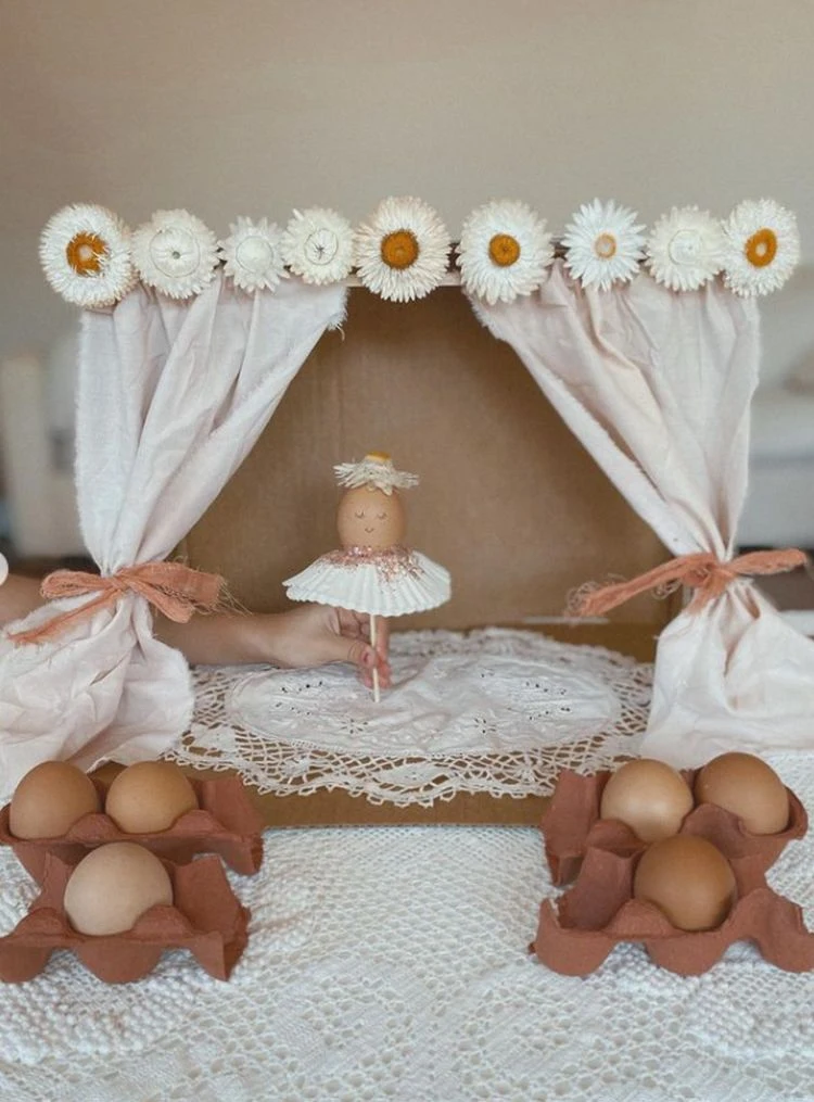 basteln mit eierschalen im frühling ballerina puppe