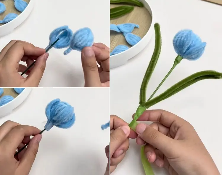 einfache bastelidee für kinder und erwachsene blaue tulpe als geschenkidee