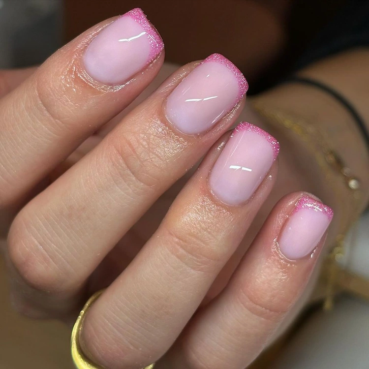 rose gloss french nails mit glitzernden spitzen