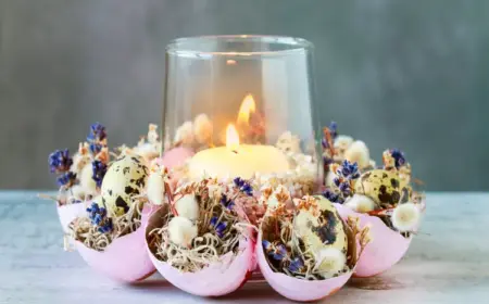 windlicht basteln mit weidenkätzchen, lavendel und eierschalen