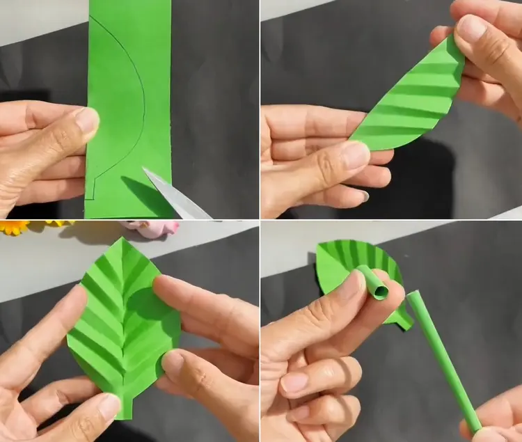 aus grünem papier ein blatt ausschneiden und falten