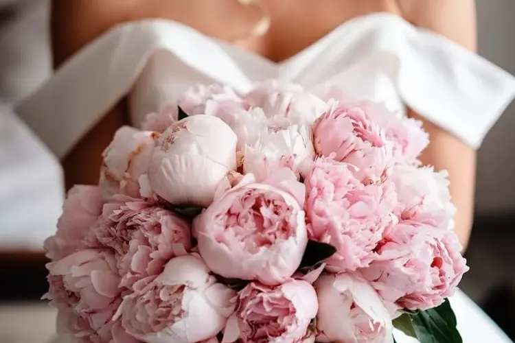 brautstrauß romantisch in rosa bestehend aus pfingstrosen als solist