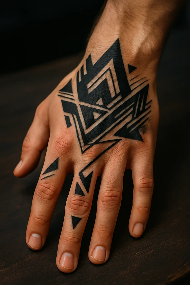 geometrische hand tattoos männer