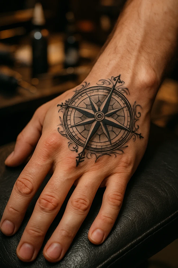 hand tattoo mann kompass