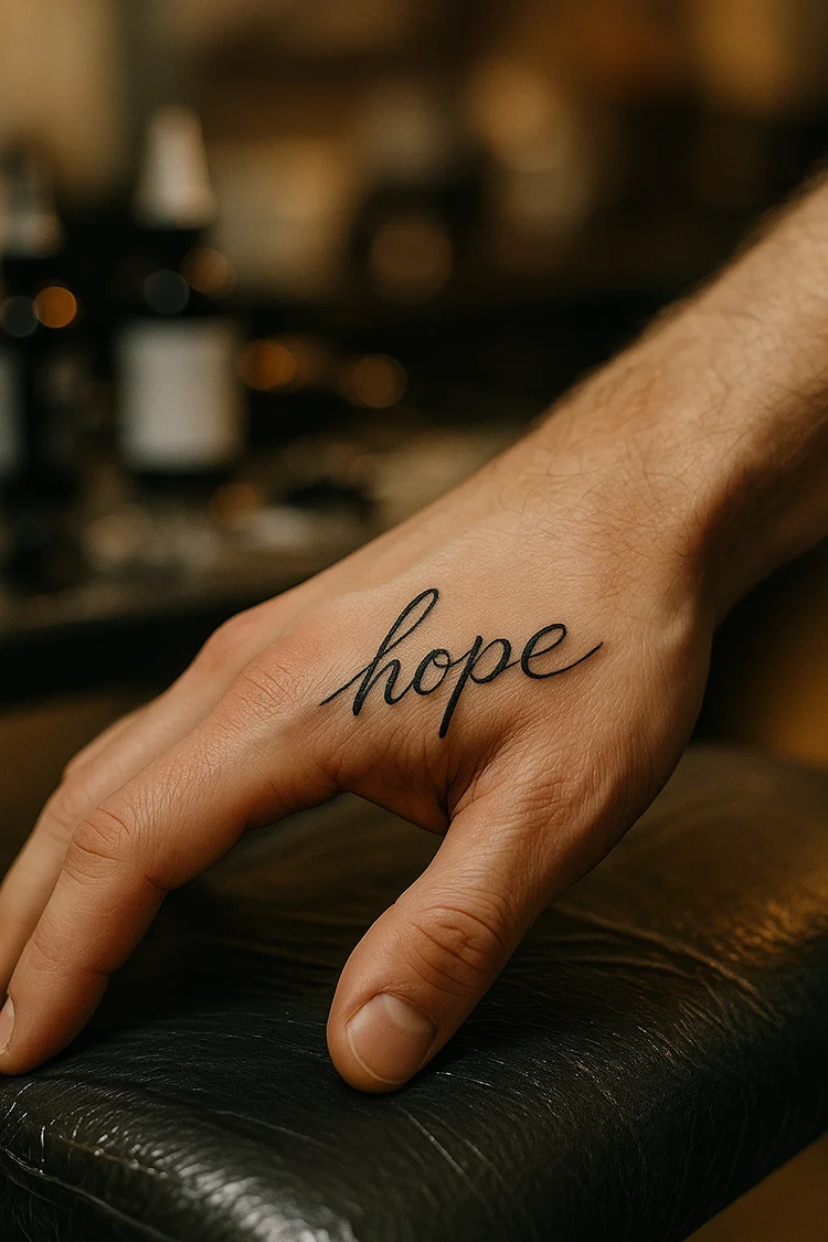 schriftzug hand tattoo mann hope