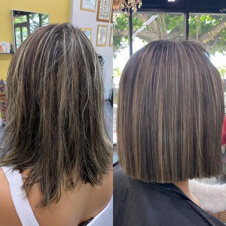 blunt cut für halblange frisuren mit balayage