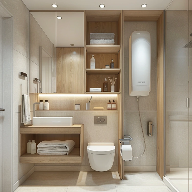 Boiler verstecken im Badezimmer im Hochschrank neben Toilette