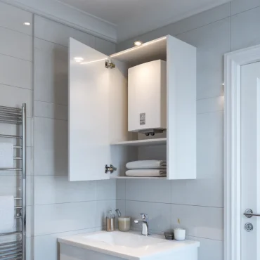 kleiner Boiler im Badschrank mit Spiegel verstecken