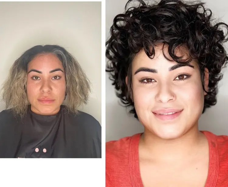 short hair with curls before and after photo