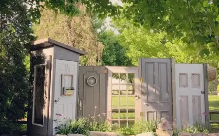 Alte Türen als Sichtschutz im Garten mit einem passenden Schuppen kombinieren