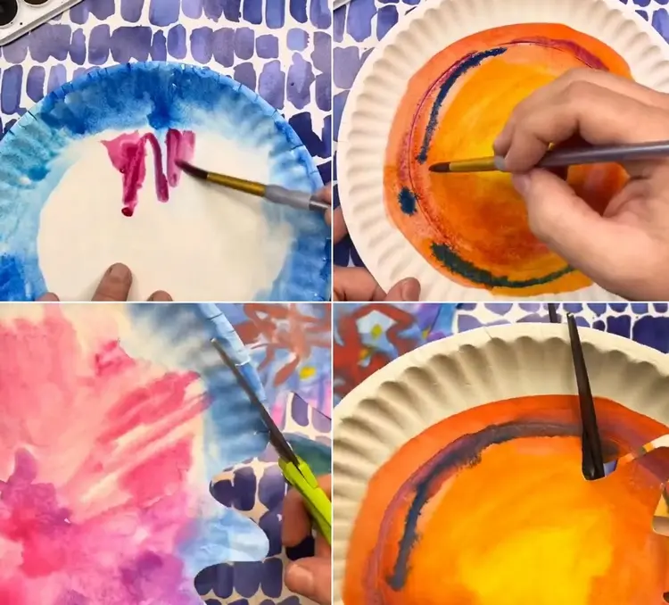 Basteln mit Papptellern im Sommer - Mit Wasserfarben malen
