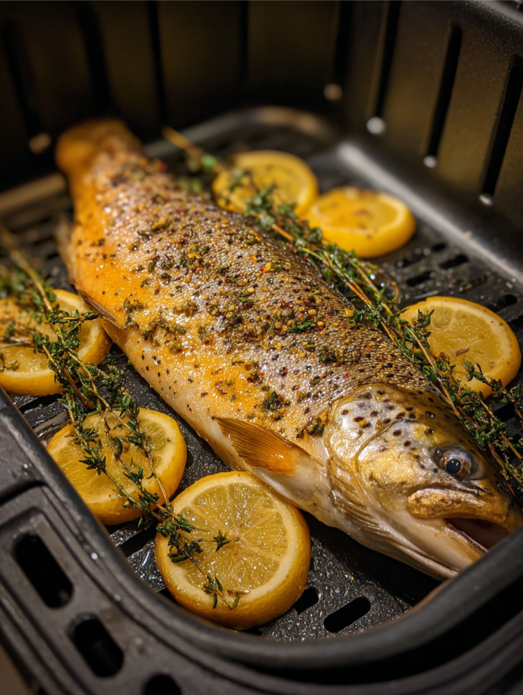 ganze forelle in der heißluftfritteuse garen