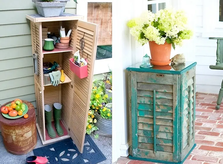 Idee für einen DIY-Schrank mit Lamellen für den Garten als Stauraum für Gartenwerkzeug