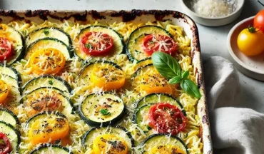 mediterraner gemüseauflauf mit orzo zucchini und tomaten
