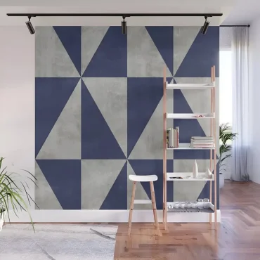 Moderne Akzentwand in Dunkelblau und Grau mit geometrischem Muster