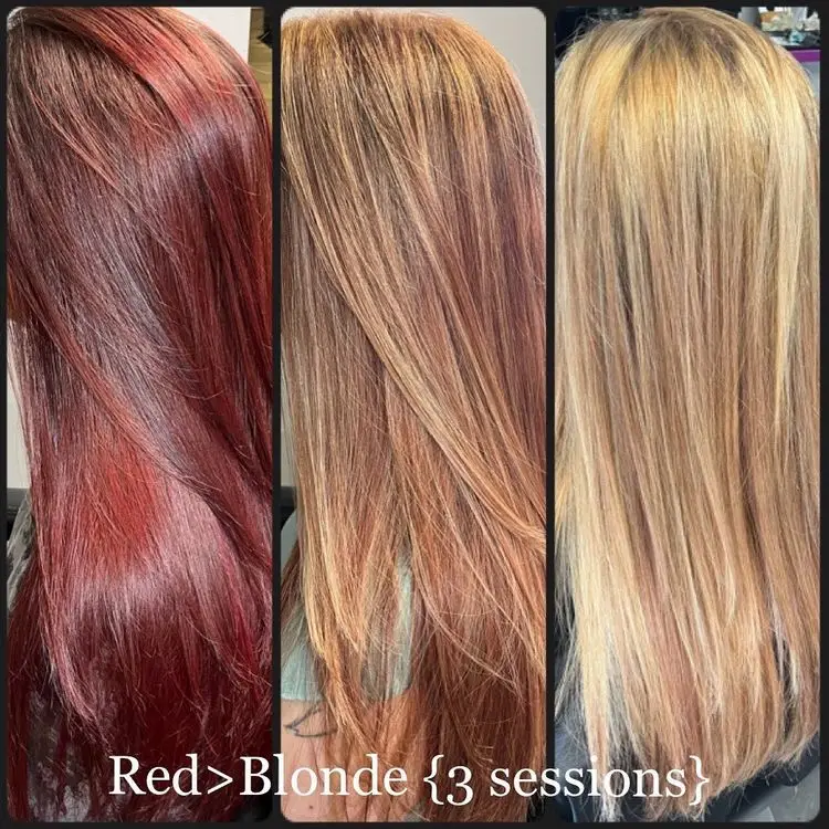 Von Rot auf Blond färben - mehrere Sitzungen sind erforderlich