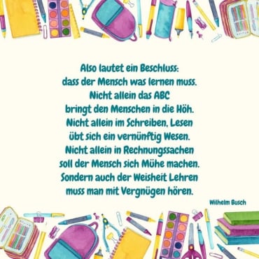 Zitat von Wilhelm Busch zum ersten Schultag in der Grundschule