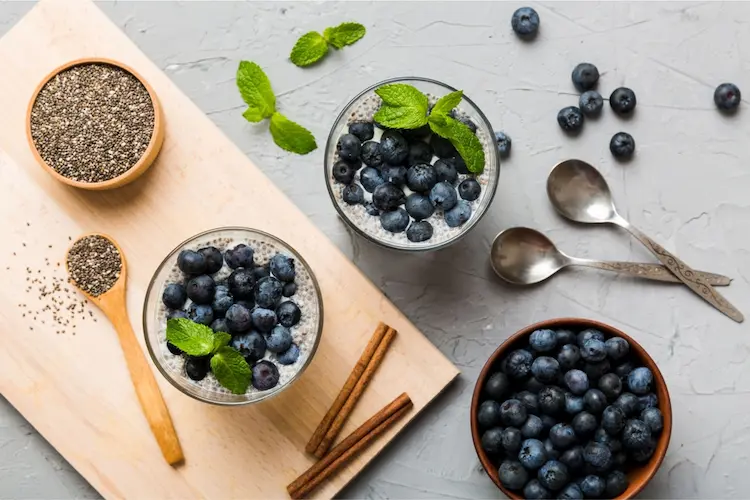 chia pudding mit blaubeeren