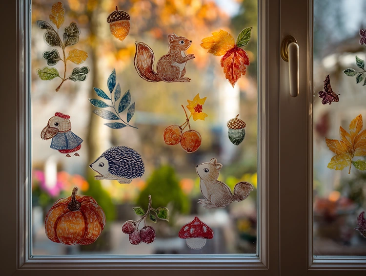 Fensterbilder für den Herbst mit Kreidestiften - Schöne Ideen für Fortgeschrittene