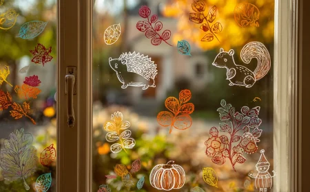 Fensterbilder für den Herbst mit Kreidestiften zeichnen in Weiß oder Farbe