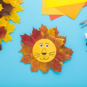 Löwe basteln mit Herbstblättern, mit oder ohne Vorlage