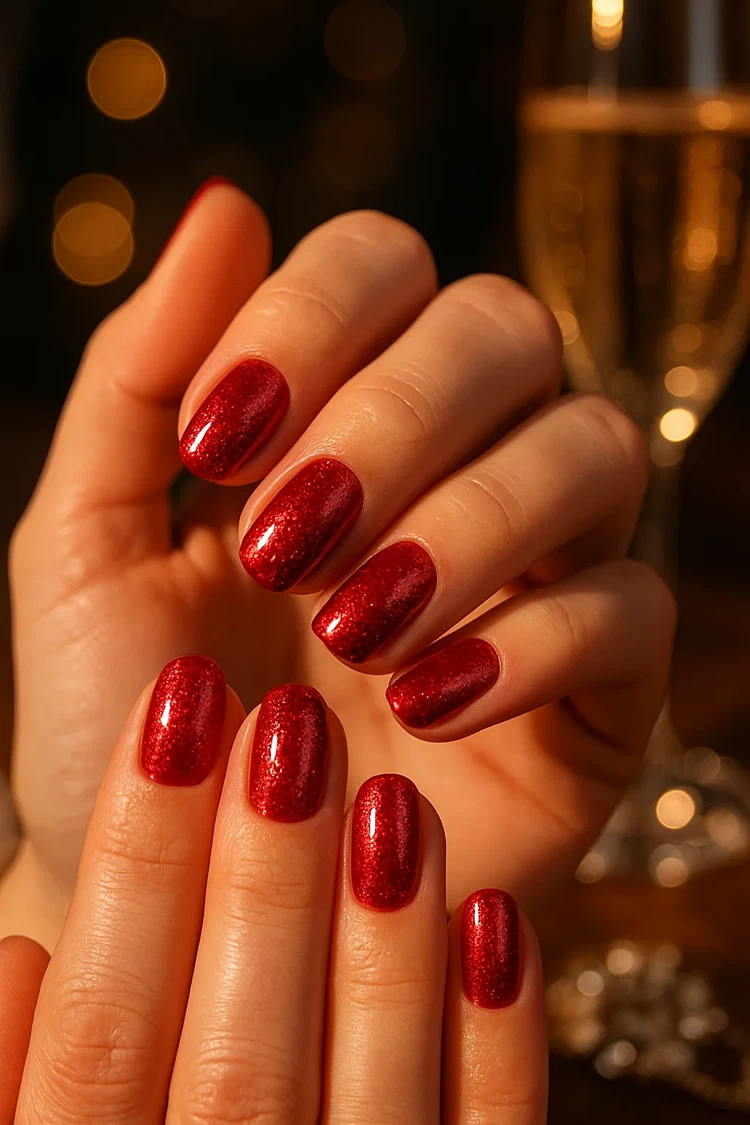 rote glitzernägel herbstliche gelnnägel inspiration