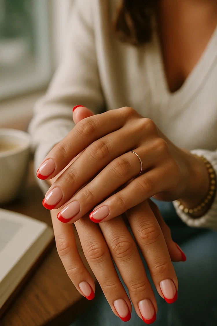 rote nägel ideen french nails mit roten tips