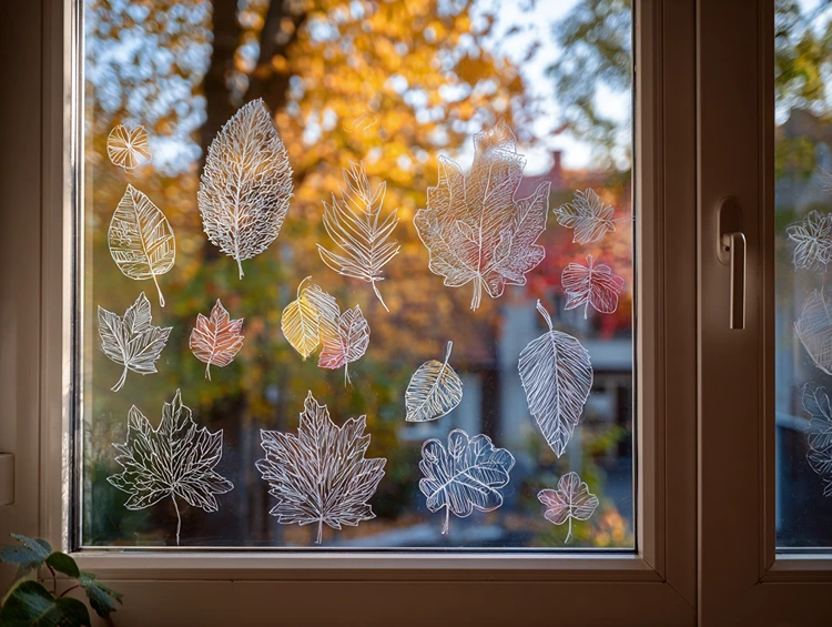 Spaß für Kinder und Erwachsene - Fensterglas bemalen mit weißen und farbigen Kreidestiften