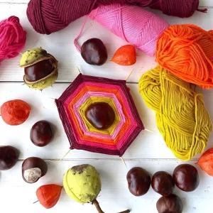 Spinnennetze aus Kastanien basteln im Herbst