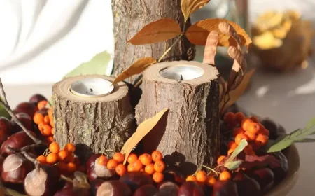 Bastelidee für herbstliche Deko mit Kastanien und Ästen auf einem Dekoteller