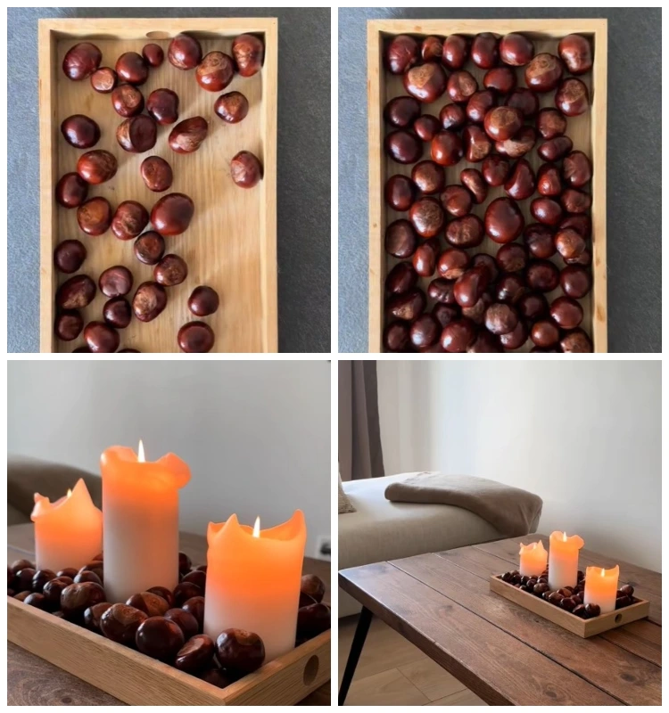 einfache herbstdeko aus kastanien und kerzen