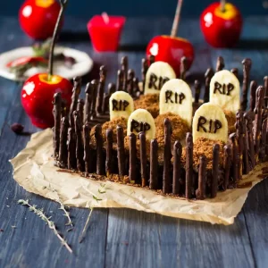 Einfacher Blechkuchen für Halloween für Kinder - Brownie-Kuchen als Friedhof