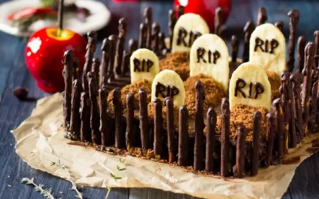 Einfacher Blechkuchen für Halloween für Kinder - Brownie-Kuchen als Friedhof