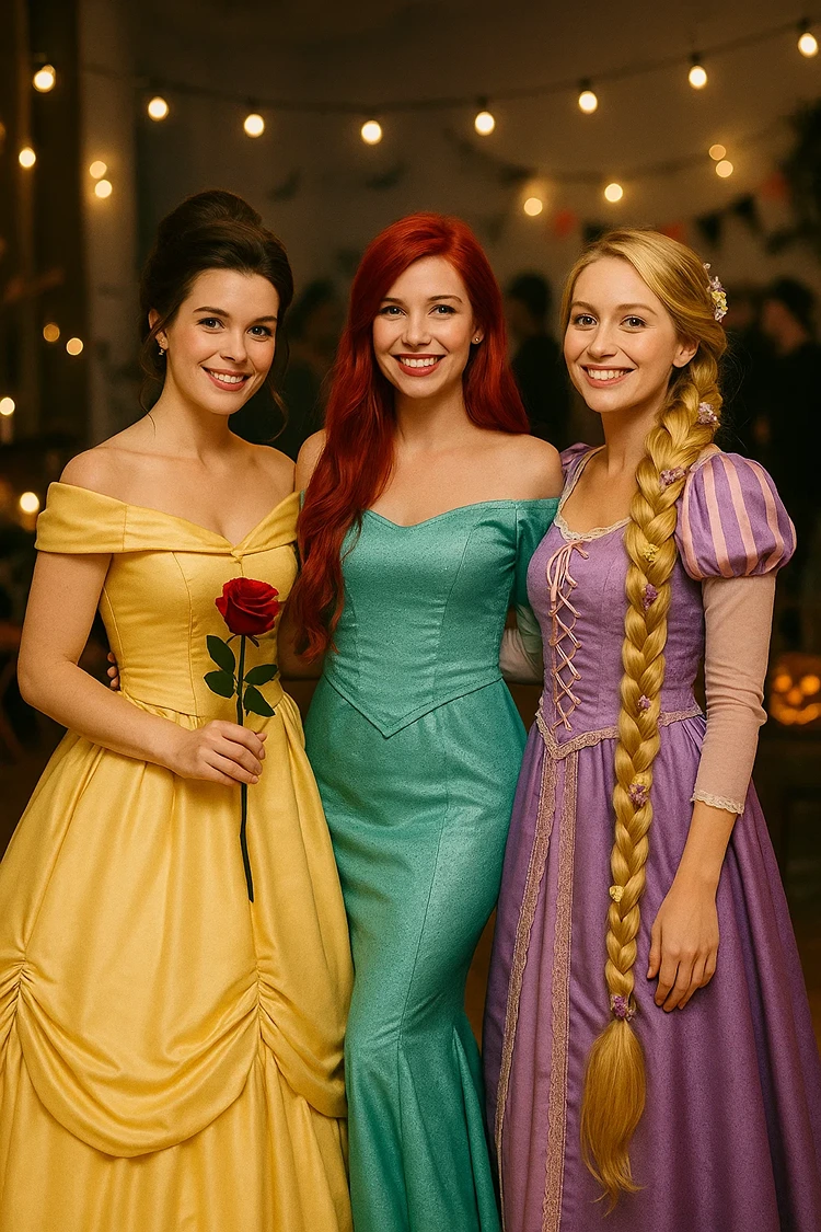 halloween kostüm für 3 personen disney prinzessinnen arielle belle rapunzel