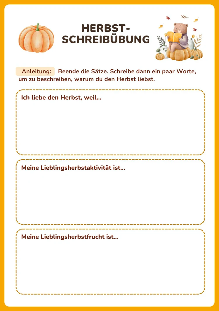 herbst schreibübung für kinder ab 8 jahren