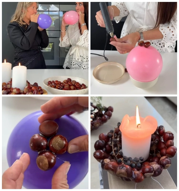 herbstliche deko mit kastanien und kerze selber machen