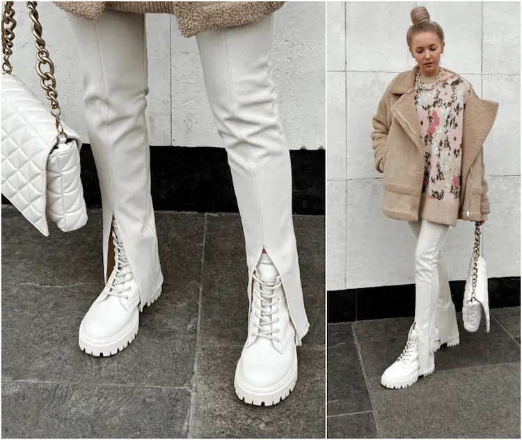 herbstoutfit mit weißen chunky boots