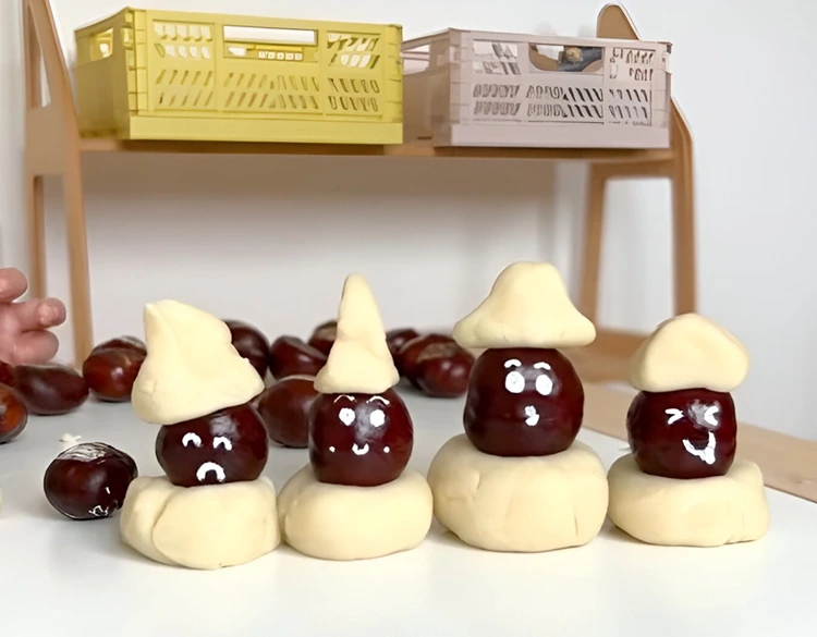 Kastaniengesichter malen und mit Knete Figuren basteln