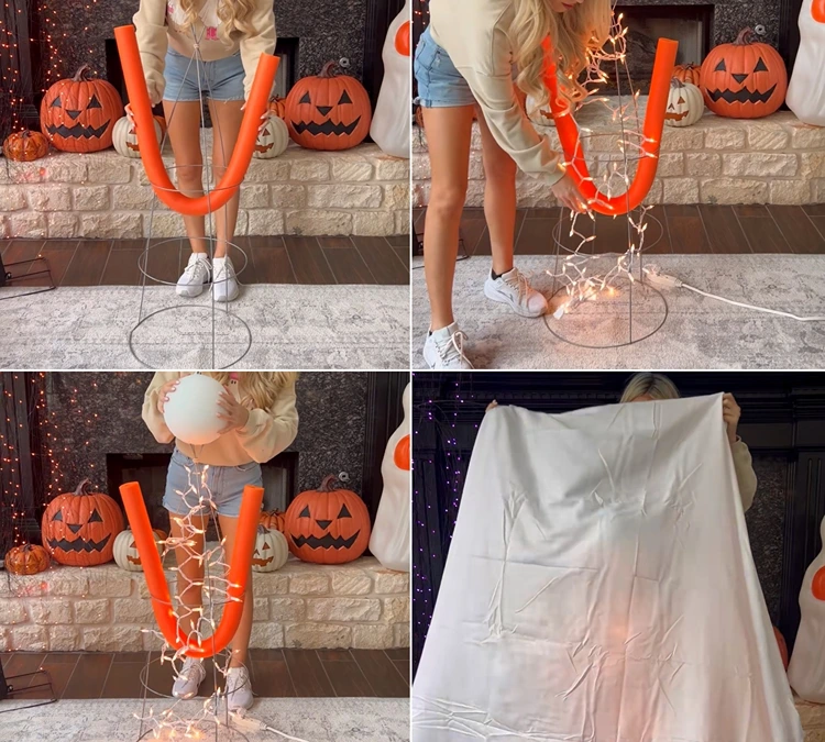 Rankhilfe mit Lichterkette gestalten und mit Laken abdecken