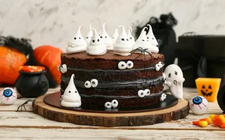 Schoko-Torte für Halloween backen und mit Baiser-Geistern gestalten