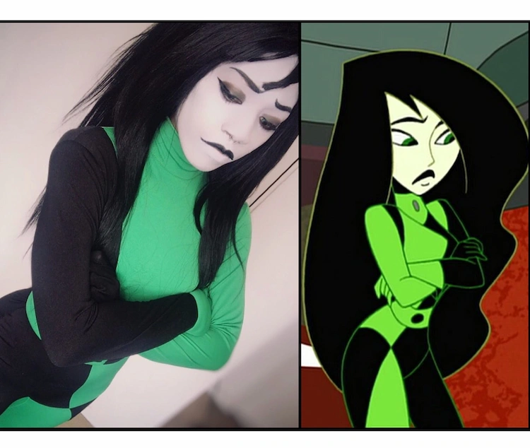 Shego Makeup zu Halloween - weißes Gesicht, schwarze Lippen