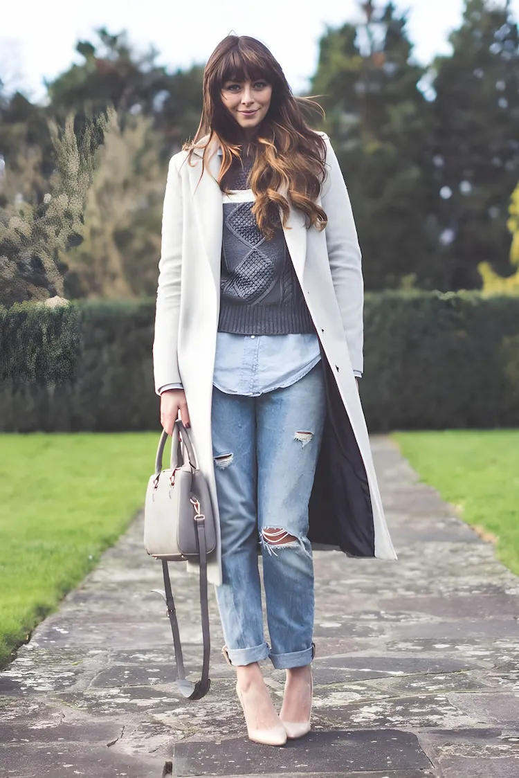 stilvoller look mit jeanshemd und pulli