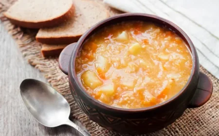 Suppe mit Sauerkraut und Kartoffeln kochen in Herbst