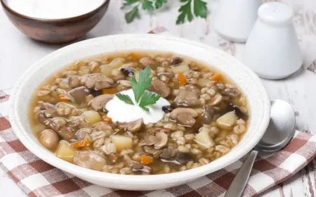 Vegetarische Gerstensuppe kochen mit getrockneten Pilzen