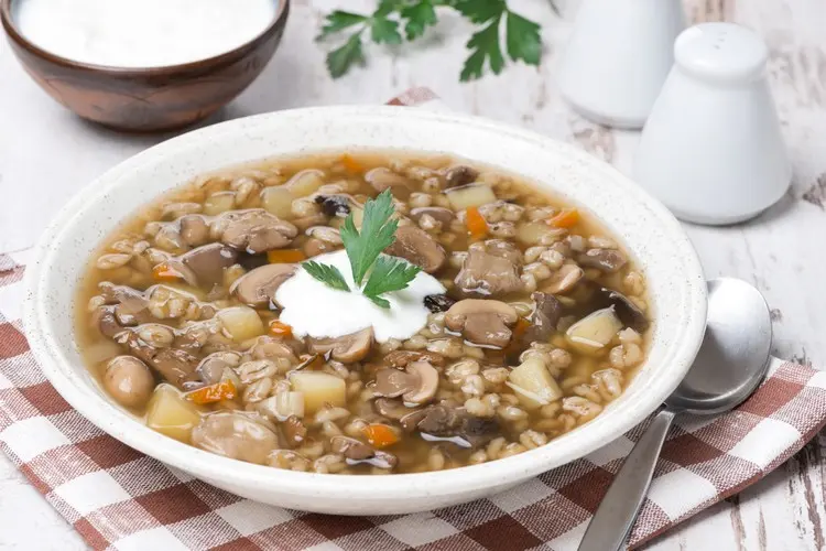 Vegetarische Gerstensuppe kochen mit getrockneten Pilzen